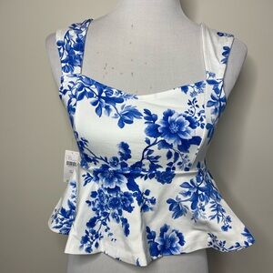 Floral Blue and White Women's Top